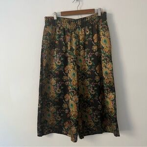 Anthropologie The Somerset Wide Leg Crop Dark Floral Jacquard Fits Like L